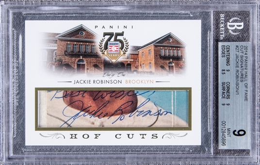 2014 Panini "HOF Cuts" #27 Jackie Robinson Cut Signatures (#1/1) - BGS MINT 9/BGS 8